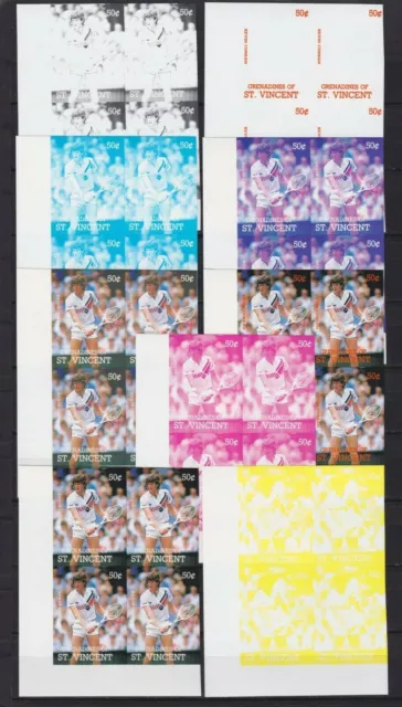 Grenadinen von St. Vincent 607 postfr./mnh Tennis 9 Phasendrucke 4er-Bl.proofs -