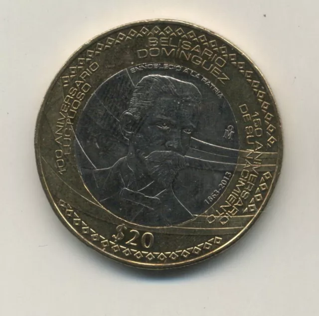 Mexico 20 Pesos 2013, Bi-Metallic Belisario Dominguez KM New UNC