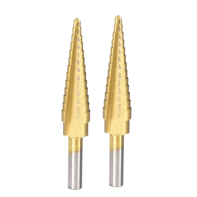 Step Drill Bit HSS 1/8" to 1/2" 13 Size Straight Flute Triangular Shank 2Pcs