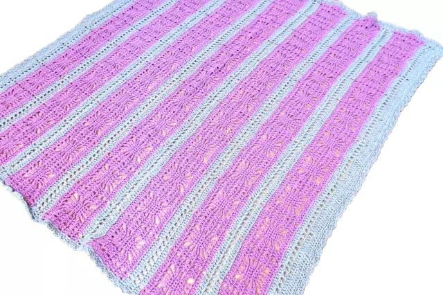 NEW HAND CROCHET Purple Gray MULTI COLOR AFGHAN LAP BLANKET THROW 65" x 65" 2