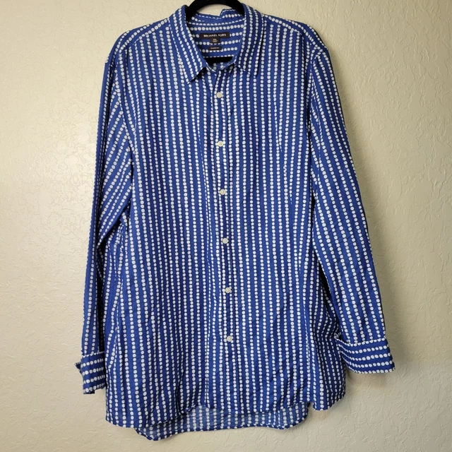 Michael Kors Men's XXL Linen Cotton Polka Dot Long Sleeve Button Down Shirt