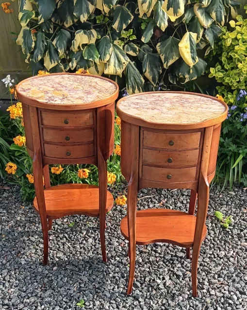 Stunning pair of Vintage Marble Topped Louis XV Style Bedside Tables