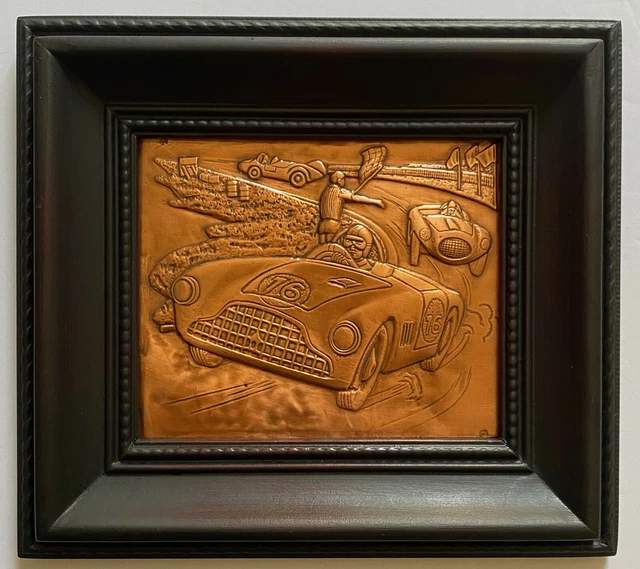 Automotive Racing Art Hand Crafted Brass Relief - 1950s Open Cockpit - Corvette