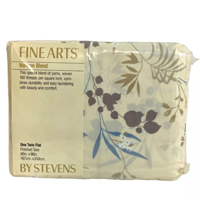 Twin Flat Sheet Fine Arts by Stevens Yellow Beige Floral New Old Stock No Iron