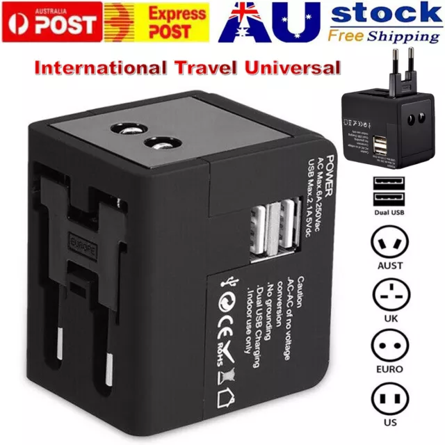 International Travel Adapter Universal 2 USB Power Charger Plug Socket Worldwide