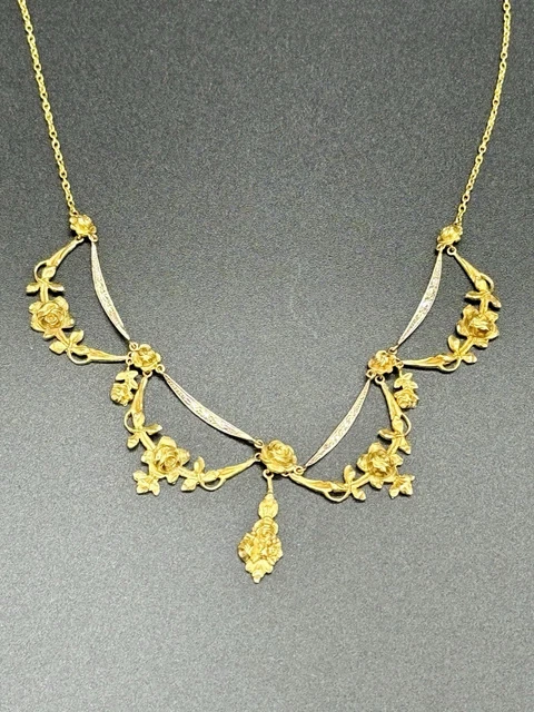 Collier Draperie Filigrané Plaqué Or - Style Art Déco Marque ORIA - Occasion