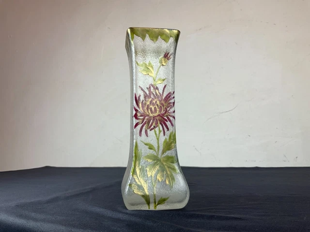 LEGRAS Ancien vase émaillé dégagé à l acide décor de chrysanthèmes art nouveau