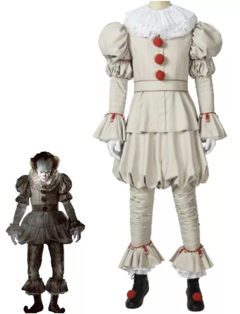 Costume IT cosplay pagliaccio horror clown halloween completo bianco per adulti