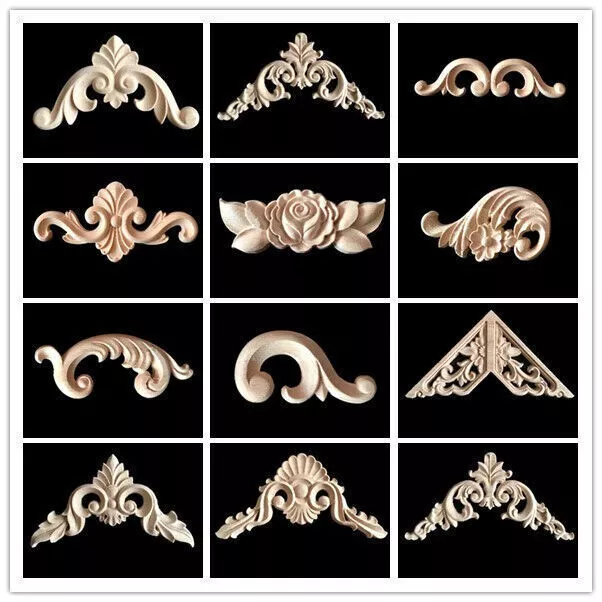 Wooden Carved Applique Unpainted Moulding Decal Onlay Furniture Art Home Decor