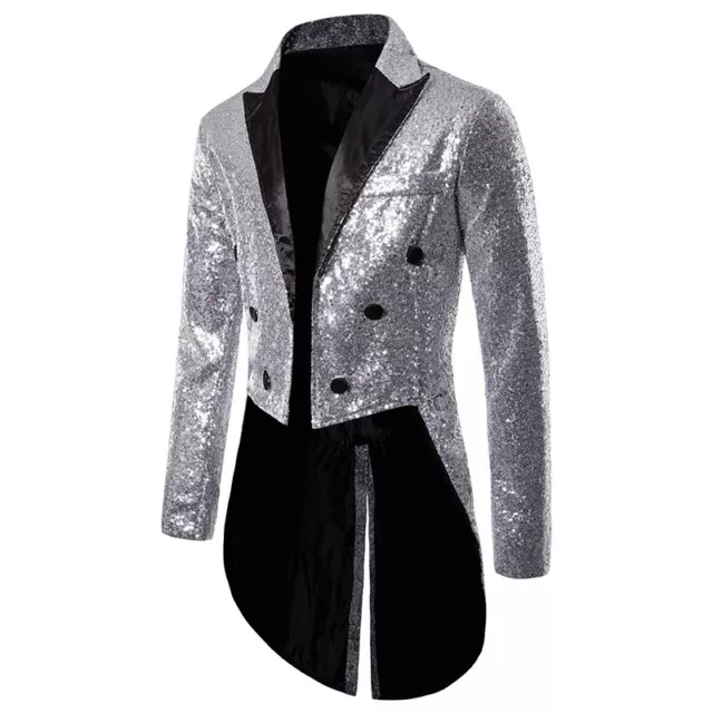 Uomo Lustrini Lucido Swallow-Tailed Cappotto Giacca Abito Banquet Performance
