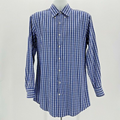 J. Hilburn Blue & White Plaid Long Sleeve Button Shirt Men's Size XL