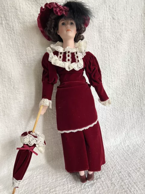 Heritage Mint Victorian Collection Vintage Porcelain Doll D-54 Vivian 15" Red