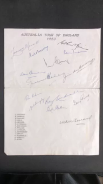 1953 Signed by 14 Australia Ashes Team Sheet tour of England Hassett capt