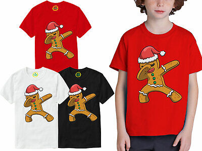 Kids Boys Girls Dabbing Gingerbread Man Xmas Christmas Tee T-Shirt Top Tshirt