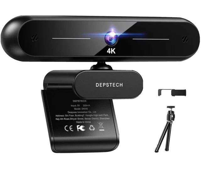 Webcam DEPSTECH 4K Ultra HD - Double Micro, Zoom 3X, Autofocus - Parfaite Pour Streaming, Réunions & Appels Vidéo