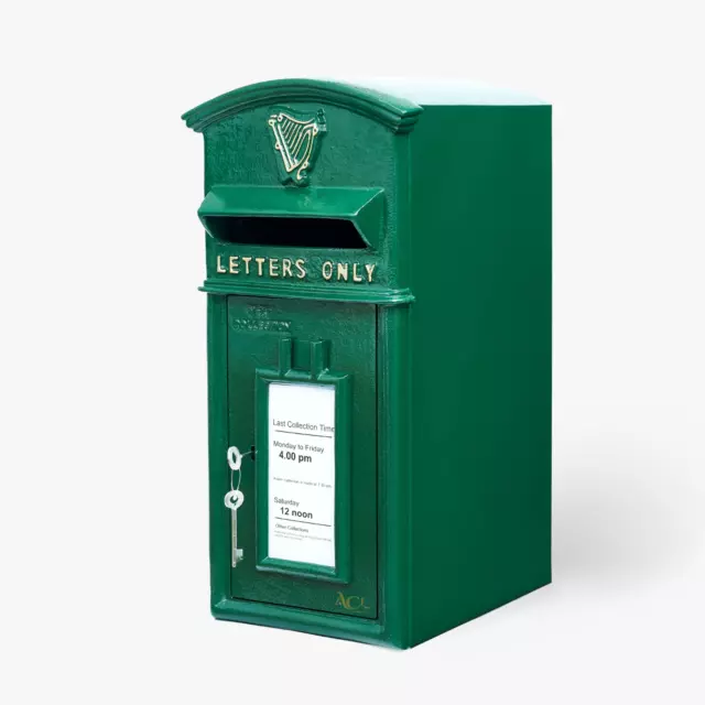 Post Box Wall Mounted/Pillar Mount Letterbox Irish Shamrock Green with Lock