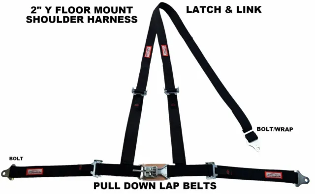 Vw Sandrail 3 Point Seat Belt Latch & Link Buckle Floor Mount Y Harness Black