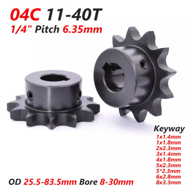 04C 11-40 Teeth Roller Chain Sprockets with Keyway 1/4" Pitch 6.35mm Bore 8-30mm