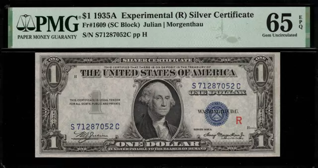 1935A $1 Silver Certificate FR-1609 "R" Experimental - Graded PMG 65 EPQ