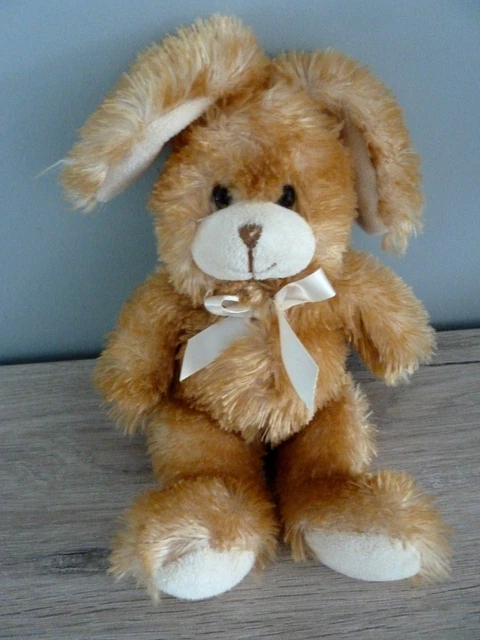Y6 - DOUDOU GIPSY LAPIN BEIGE MARRON ECRU BLANC 20 cms POILS LONGS EXC. ETAT