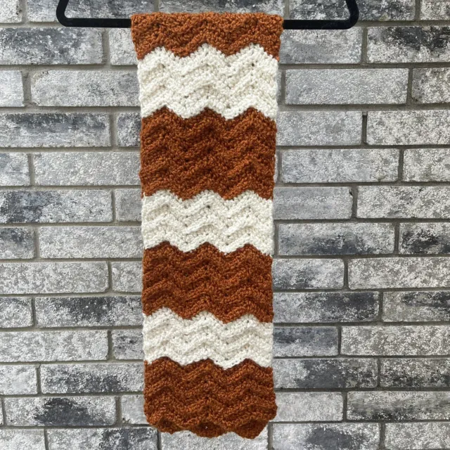 New Hand Crochet Burnt Orange & Cream Chevron Scarf