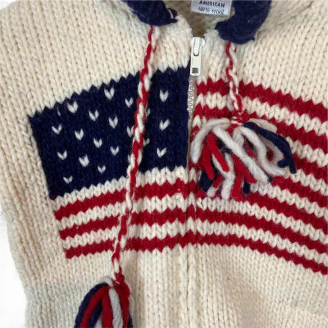 American Flag Cardigan Sweater Unisex Kids Off White Size Small Zip Up Vintage 3