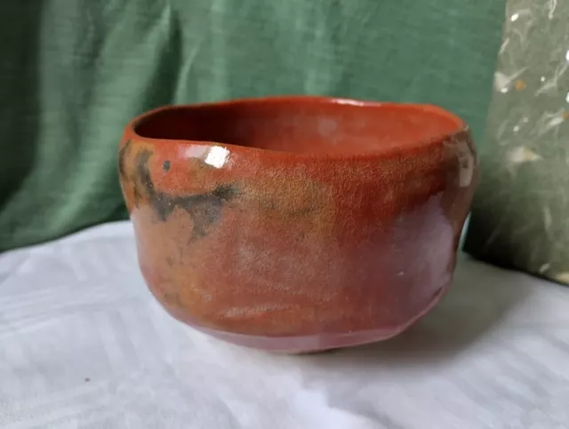 Japanese Raku Kyo Ware Style Red glaze Green Tea Matcha Bowl Chawan ( Boxed )