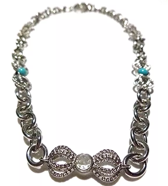 18" Anthony Nak Mexico Sterling Silver Crystal & Turquoise Cable Chain Necklace 18" Anthony Nak Mexico Sterling Silver Crystal & Turquoise Cable Chain Necklace