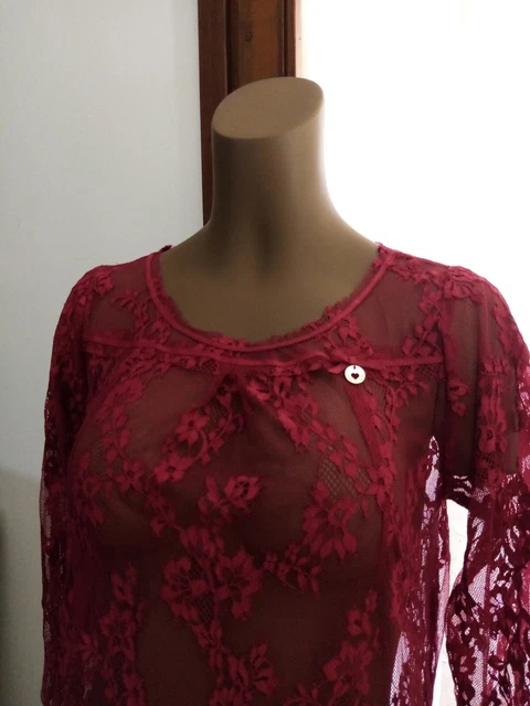 Abito " Twin.set "Pregiato Pizzo Trasperente Rosso/Bordeaux Ragazza