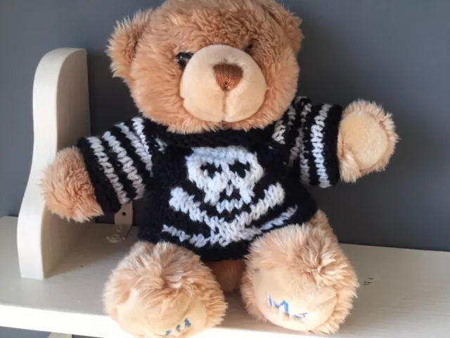 Teddy bear clothes Hand knitted Halloween Skull &xbonejumper for a 10" bear OOAK