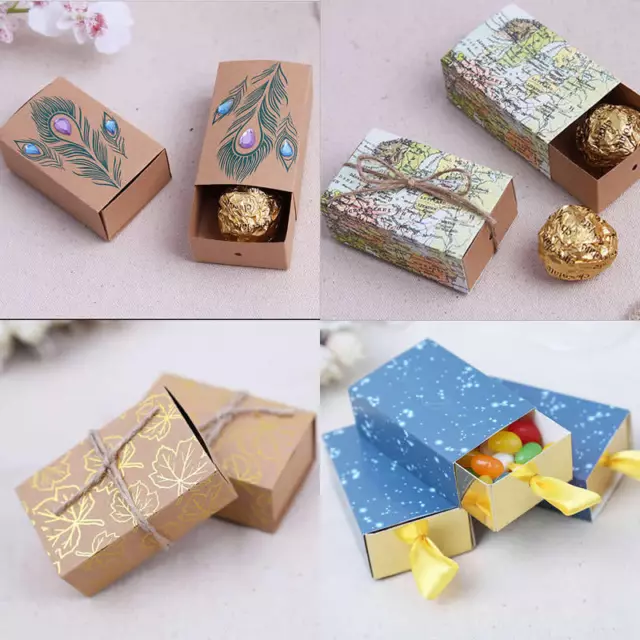 1-100Pcs Drawer Design Wedding Favours Candy Sweets Party Gift Boxes Bags Ribbon