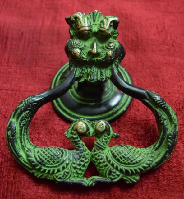Dragon Face Design Door Knocker Handmade Peacock Bell Home Furnish Brass VR405