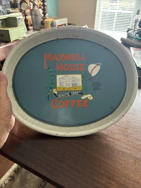 Vintage Oval Metal Maxwell House Coffee Serving Tray 15"x12"