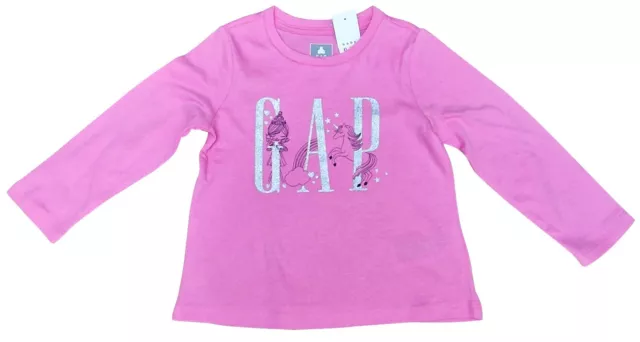 GAP Kids Girls Pink Rainbow Fairy Unicorn Cotton Long Sleeve T-Shirt MRRP £8.99