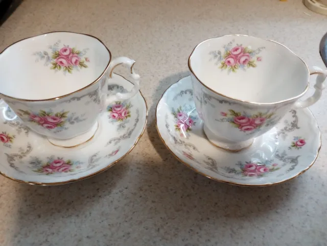 Royal Albert Tranquility 2 Tea Cups and Saucers, Fine Bone China, England, EUC