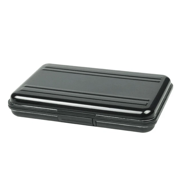 Caja de almacenamiento impermeable tarjeta de memoria con organizador de ranuras soporte de aluminio