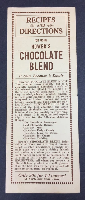 F W Hower Hower's Chocolate Cocoa Allentown PA Recipes Directions Ad Candy Milk