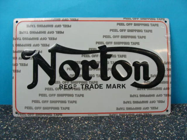 NOS Norton Motorcycle Registered Trademark embossed metal sign work shop garage