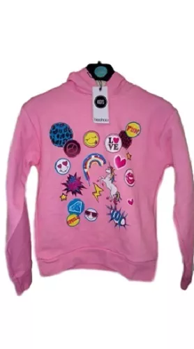 NEW Girls Kids Boohoo Unicorn Emoji Baby Pink Hoodie Age 4 5 6 7 8 9 10 11 12