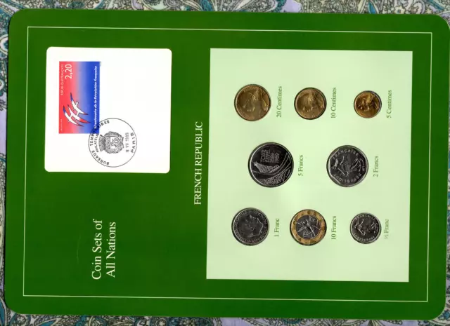 Coin Sets of All Nations France French w/card 1988 -1990 UNC 1/2,2 Francs 1989