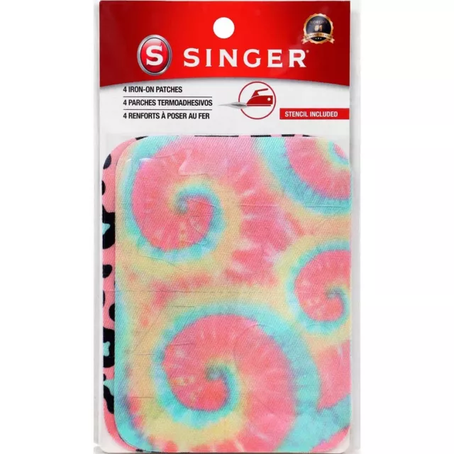 Singer Iron-on Printed Twill Patches 3.75"X5" 4/Pkg-Tie Dye & Leopard 00015