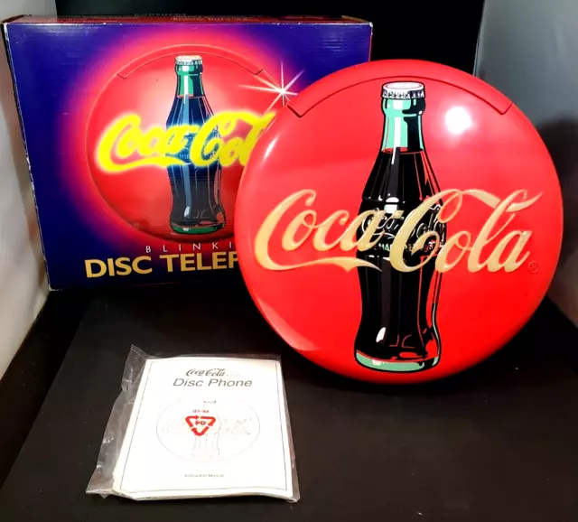 Coca Cola Blinking Disc Telephone in Original Box Complete Coca Cola Button 1995