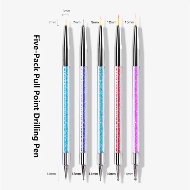 5 pz penna per nail art doppie estremità pittura disegno rivestimento gel UV Br#D_