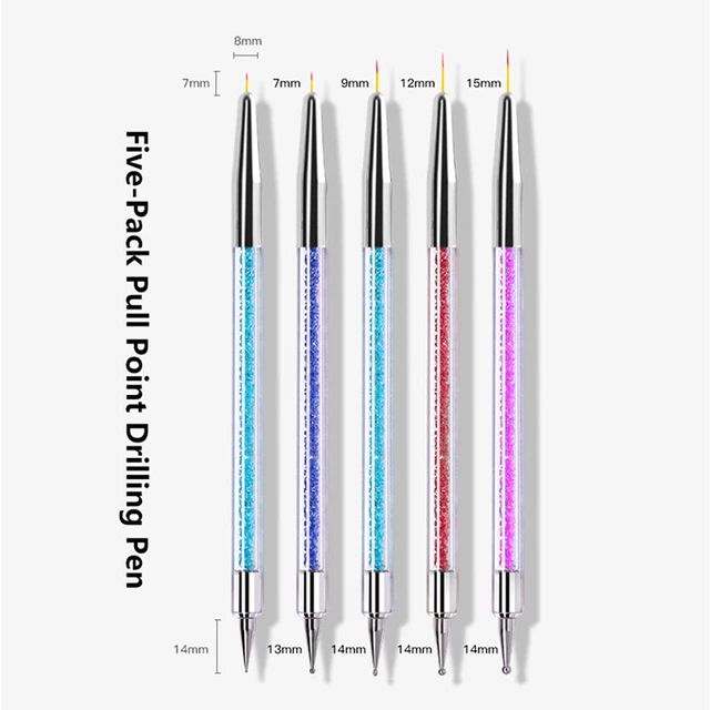 5 pz penna per nail art doppie estremità pittura disegno rivestimento gel UV Br#D_