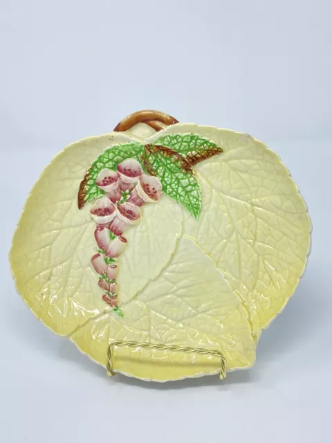 Majolica Serving Plate Carlton Ware Green Foxglove Leaf Candy Vintage England