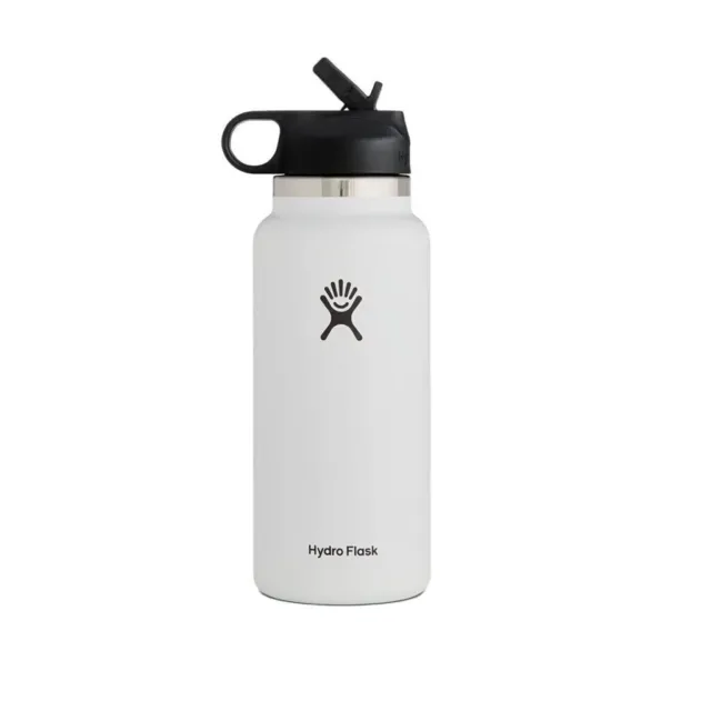 32oz/946ml Hydro Flask Wasserflasche Edelstahl Breiter Mund W/Stroh Deckel Weiß