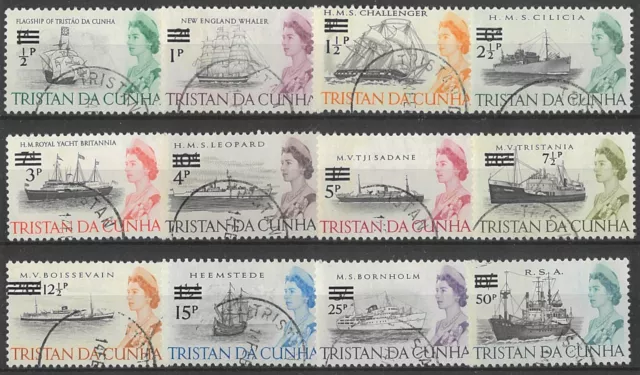 Tristan Da Cunha 1971 Decimal Surcharged Set/12 Stamps SG137/48 Fine Used 33-7