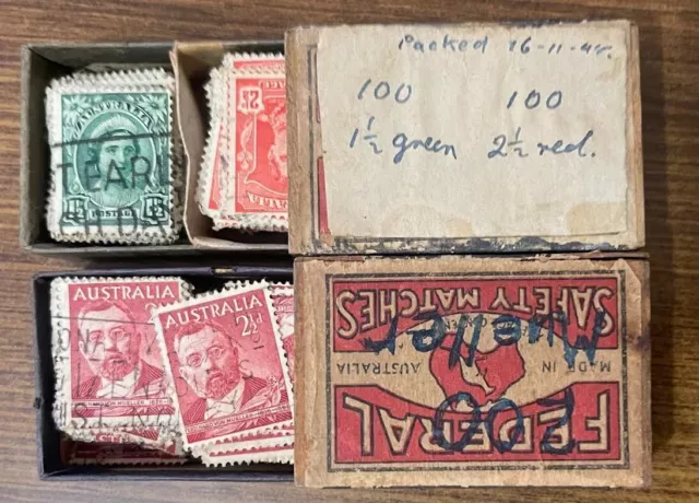 2 x 1944 Match Boxes with stamps in them unchecked & untouched