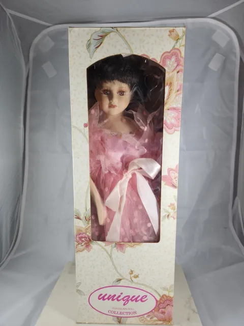 Porcelain Ballerina Doll, 16”,  Unique Collection Pink Dress