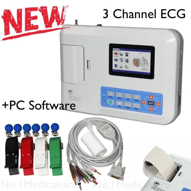 FDA CE Approved Electrocardiograph Digital 3 Channel 12 Lead USB PC Software